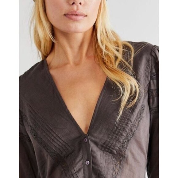 NWOT Free People Lace Tunic Mini Dress | Charcoal Whimsigoth Boho Grunge Fairy S - Picture 3 of 16